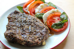 Grilled Shoulder Steaks with Caprese Salad